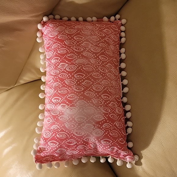 Lilly Pulitzer throw toss Pillow with White Pom Poms - Picture 2 of 4